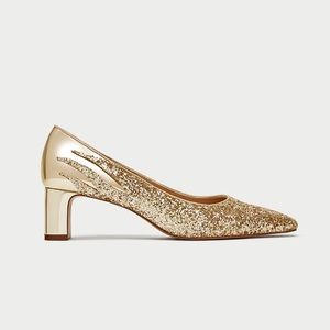 NWT Zara Mid Heel Gold Court Shoes